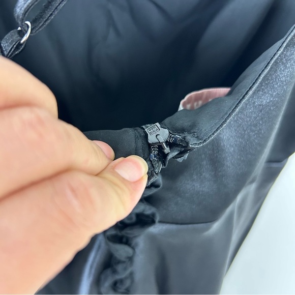 Birdy Grey floor length shiny satin one shoulder lace tie-up back gown size: S - Picture 9 of 15